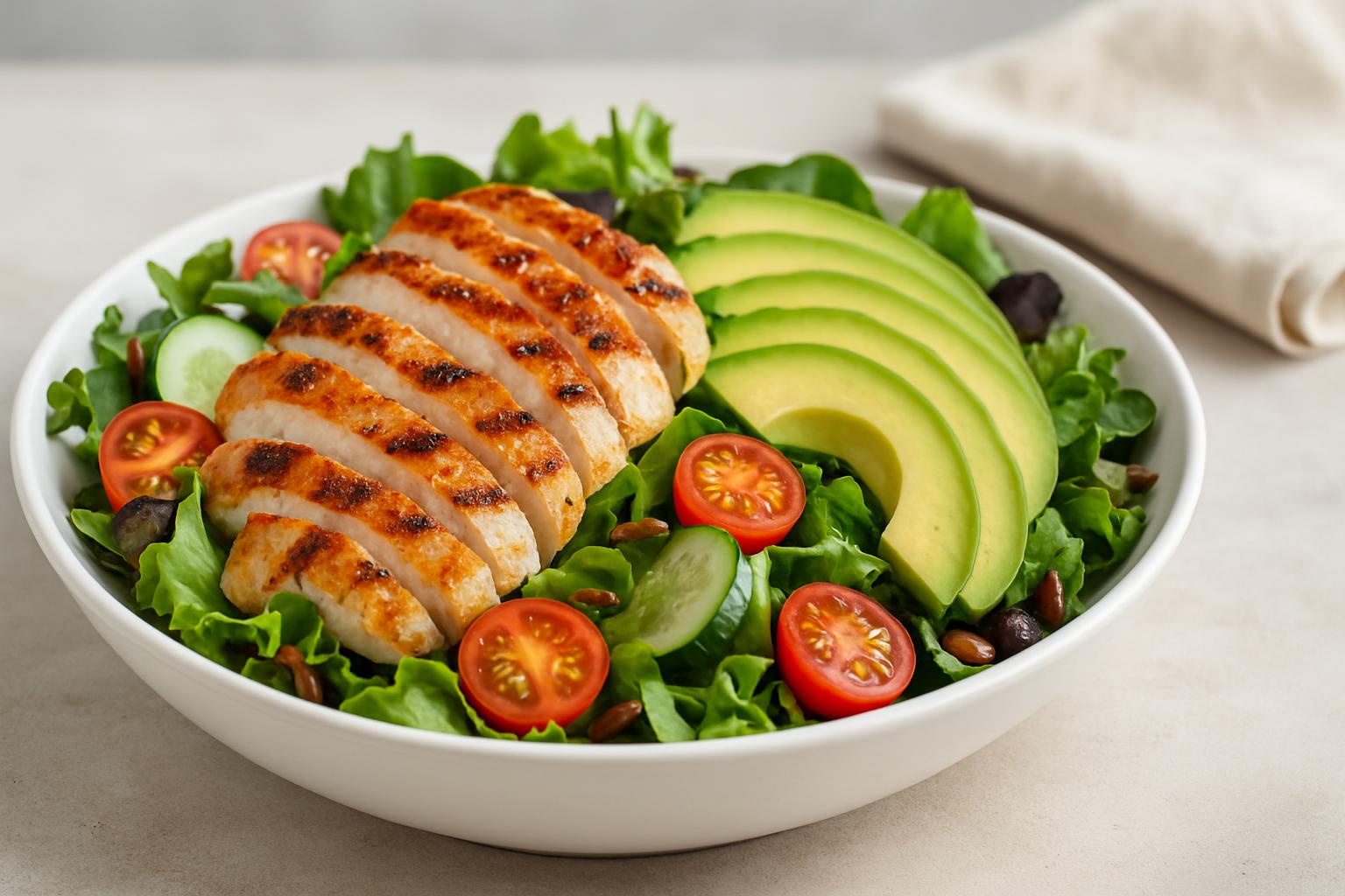 salade met gegrilde kip en avocado