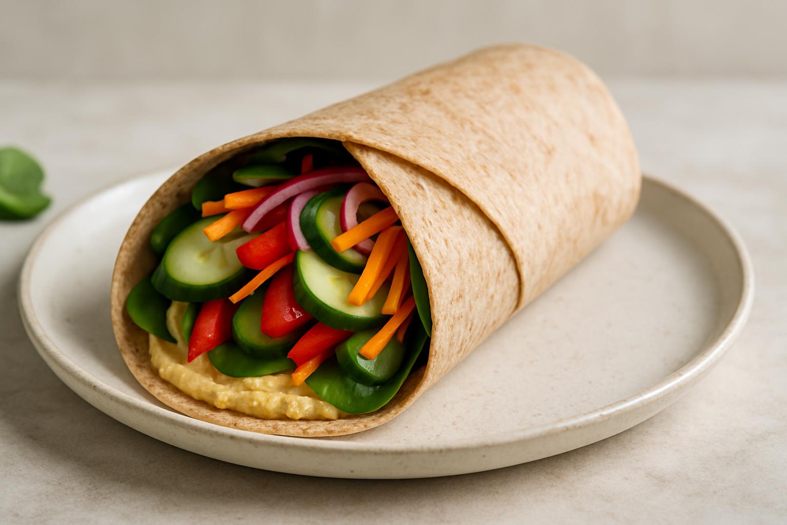 volkoren wrap met hummus en groenten